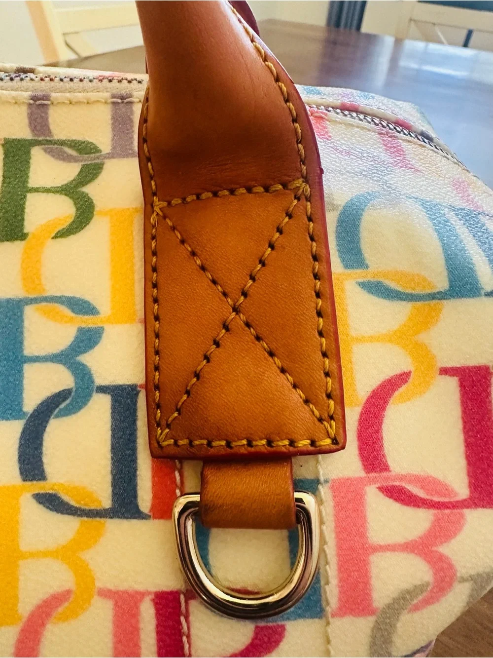 VTG Dooney & Bourke Y2K Rainbow Scribble Canvas Duffle Barrel Bag